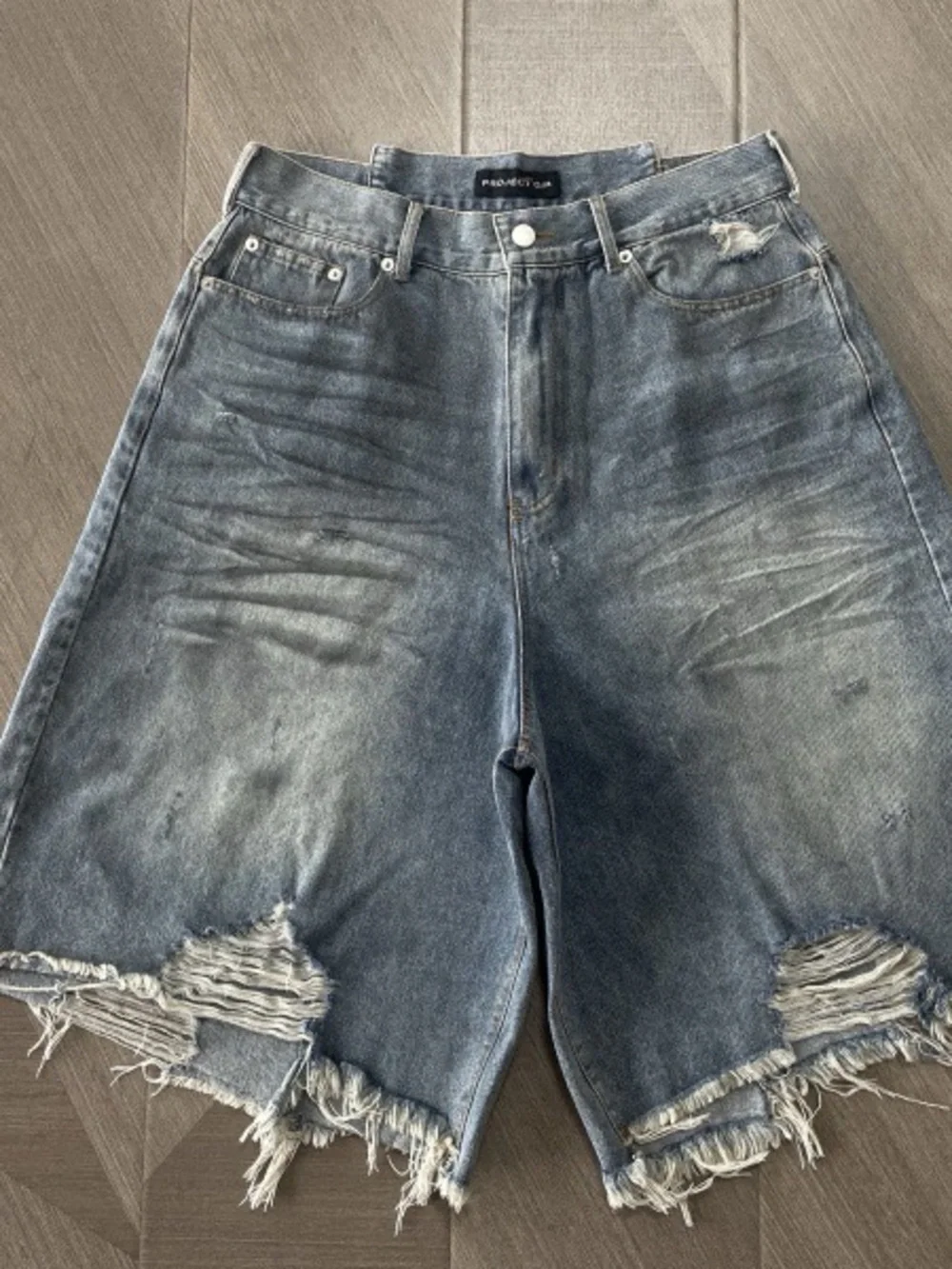 Washed Distressed Frayed‎ Tassel Wrinkled Denim Shorts 34